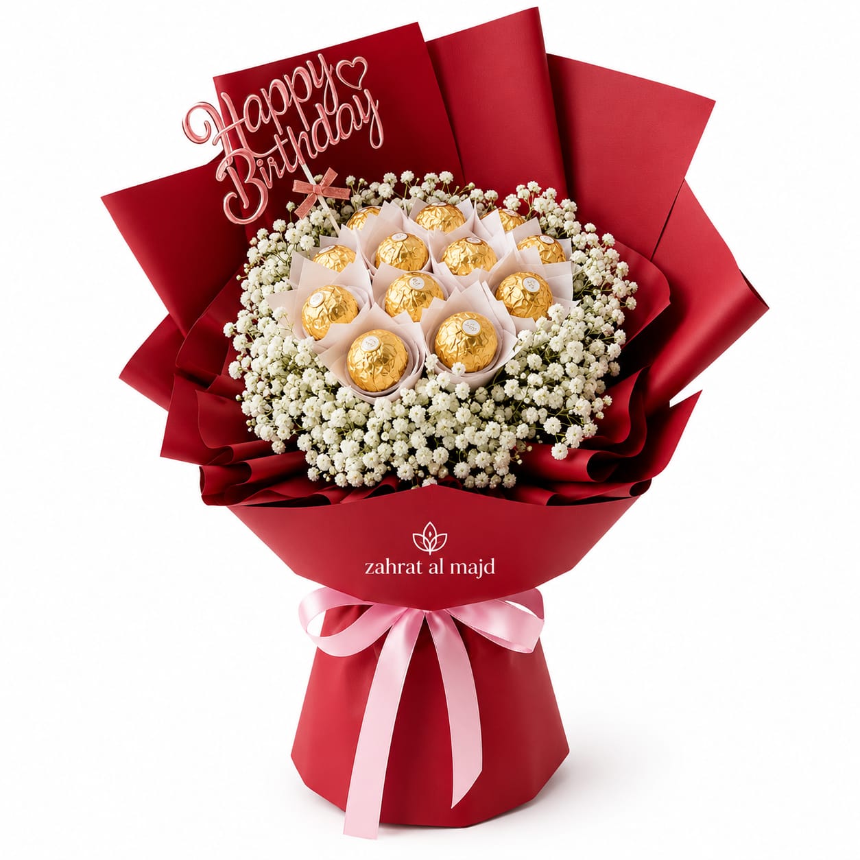10 to13pcs Ferrero chocolate with baby breath also happy birthday stick