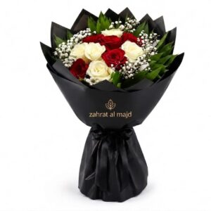 10 pcs red and white roses with accessories