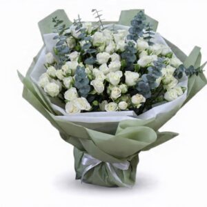 30 stems white spray roses with eucalyptus accessories