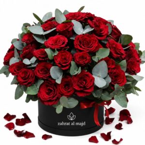50pcs red roses with eucalyptus accessories