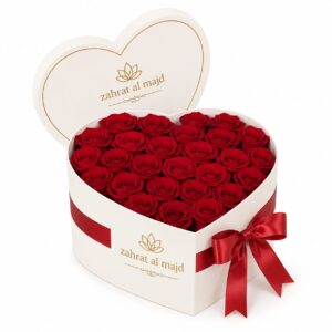 20 to 25pcs red roses inside the heart box