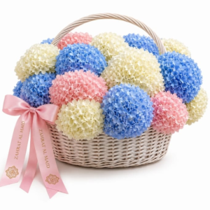 30pcs mix hydrangea inside thr basket