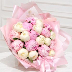 20pcs pink and white pionies bouquet