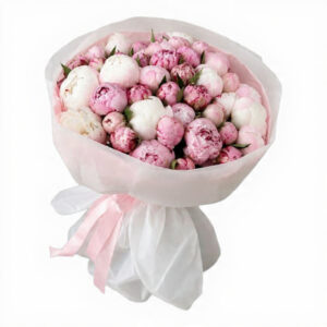 40pcs white anf pink pionies bouquet