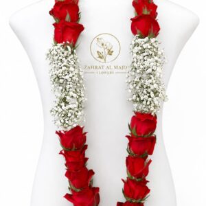 Garland flower red roses with baby breath