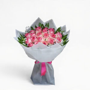 20 pcs double color pink roses with accessories
