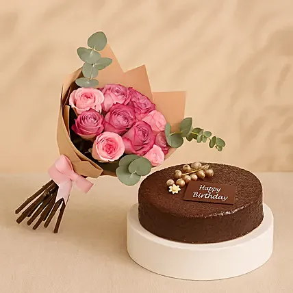 roses-bouquet-with-dark-chocolate-birthday-cake