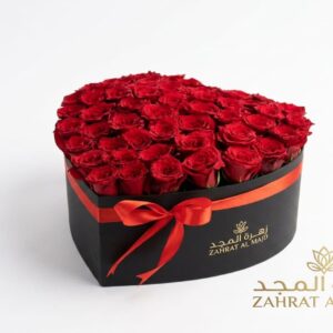 101 red roses inside thr black heart box
