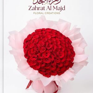 75 red roses bouquet with pink wrapping