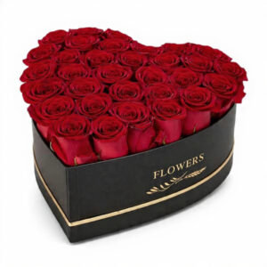 51 pcs red roses inside the heart box
