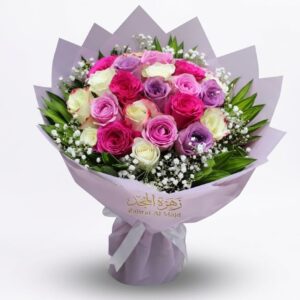 Mix colors roses bouquet with accessories
