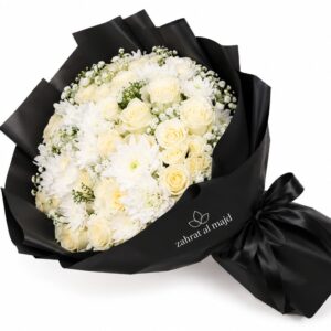 White baby roses 10pcs white rose 10pcs chrysanthemum 10pcs with accessory. bouquet