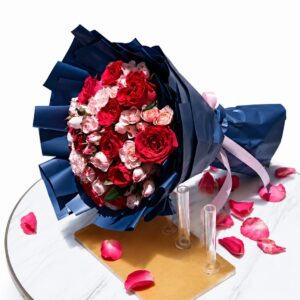 Red roses 10pcs with pink baby roses 10 pcs bouquet