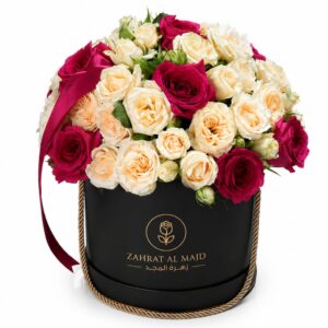 Peach spray roses and dark pink 10pcs roses inside the box