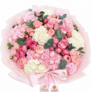 Pink and white hydrangea 10pcs with juliet 20stem mix with accessories