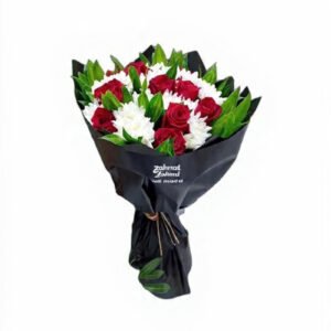 10 pcs red roses with chrysanthemum white and accessories
