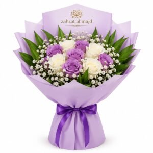 10pcs violet and white roses with accessories