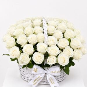 101 white roses basket